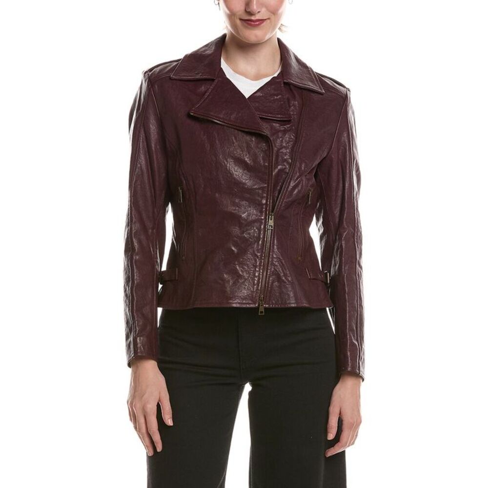 Johnny Was Womens  Leather Moto Jacket, Red
